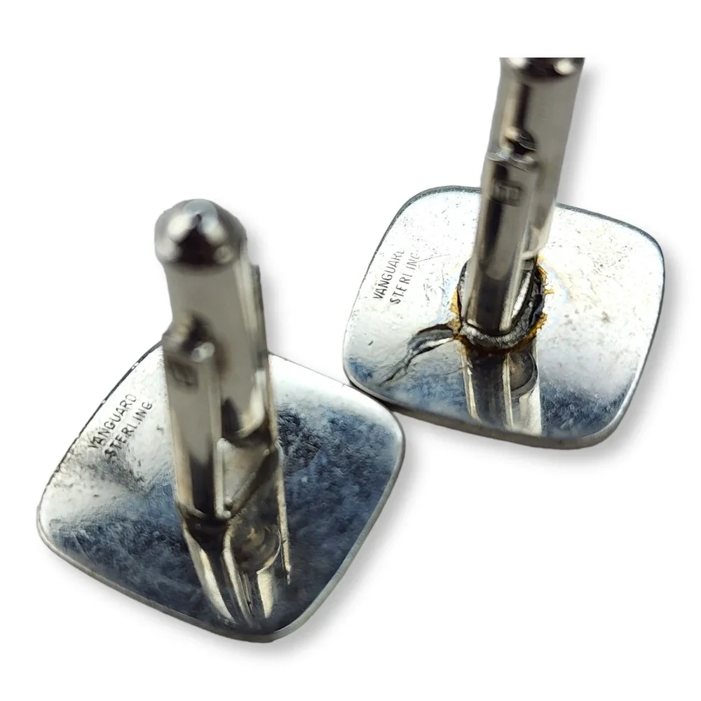 Vintage Sterling‎ Silver 925 Vanguard Square Matte Finish Cuff Links